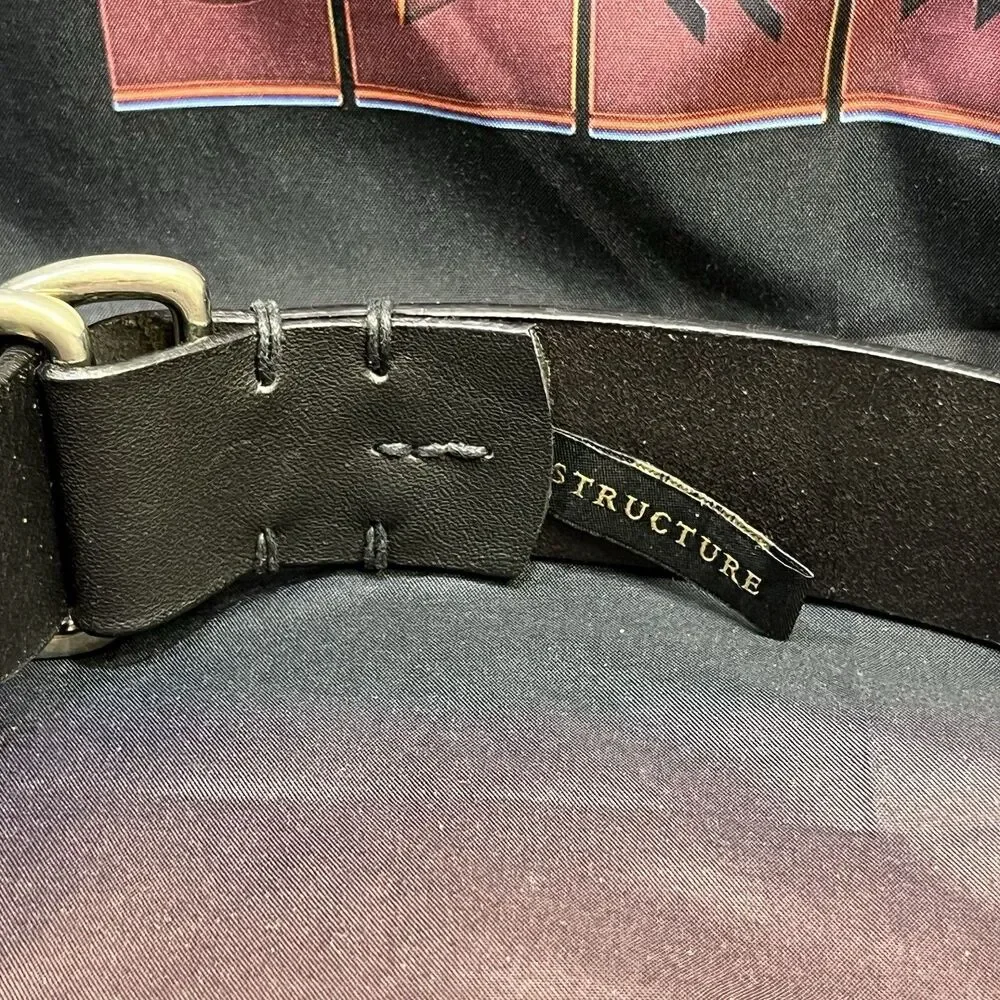 VINTAGE STRUCTURE Adjustable Belt Unisex Leather Silver Tone 33